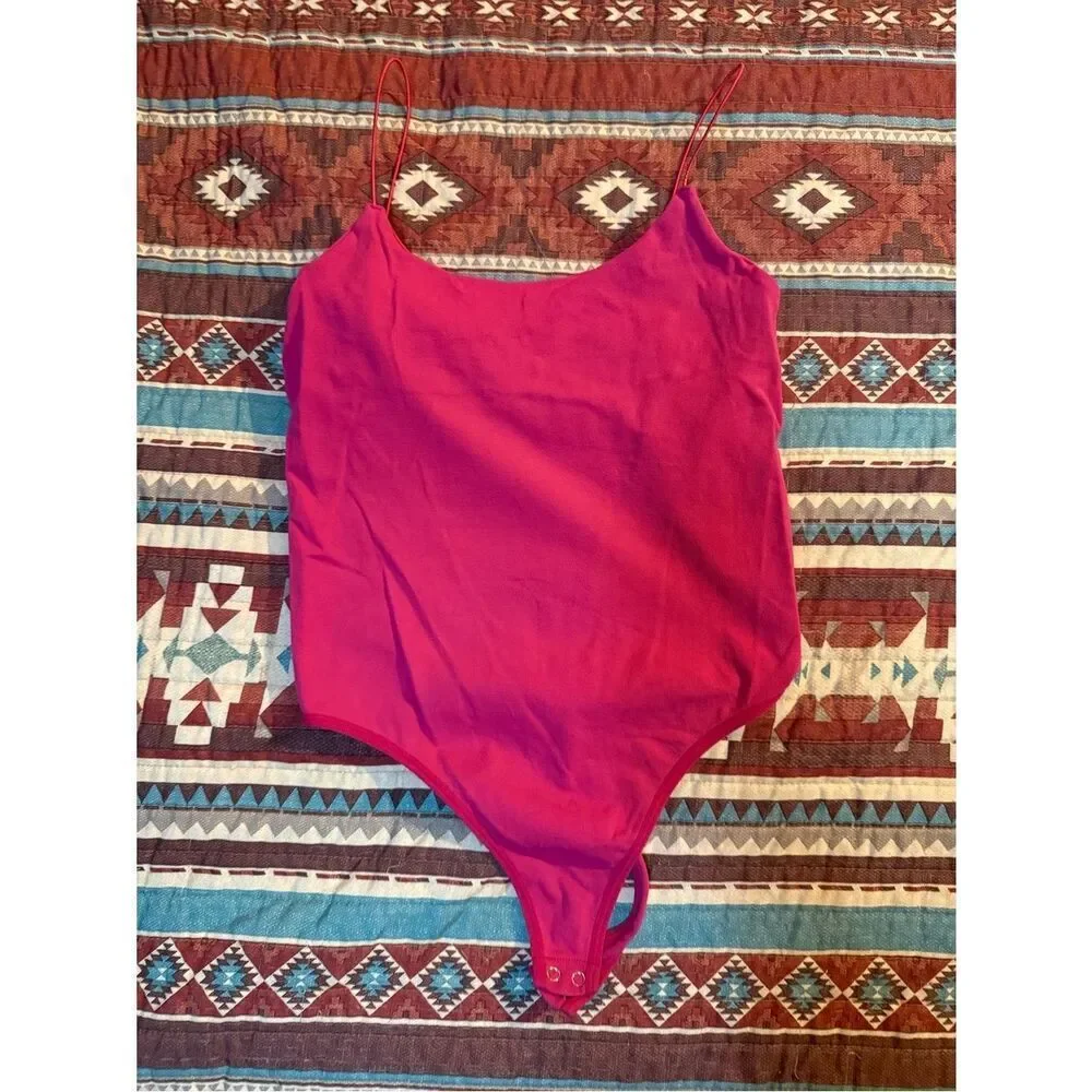Free People Bright Pink Spaghetti-Strap One-Piece Bodysuit XS